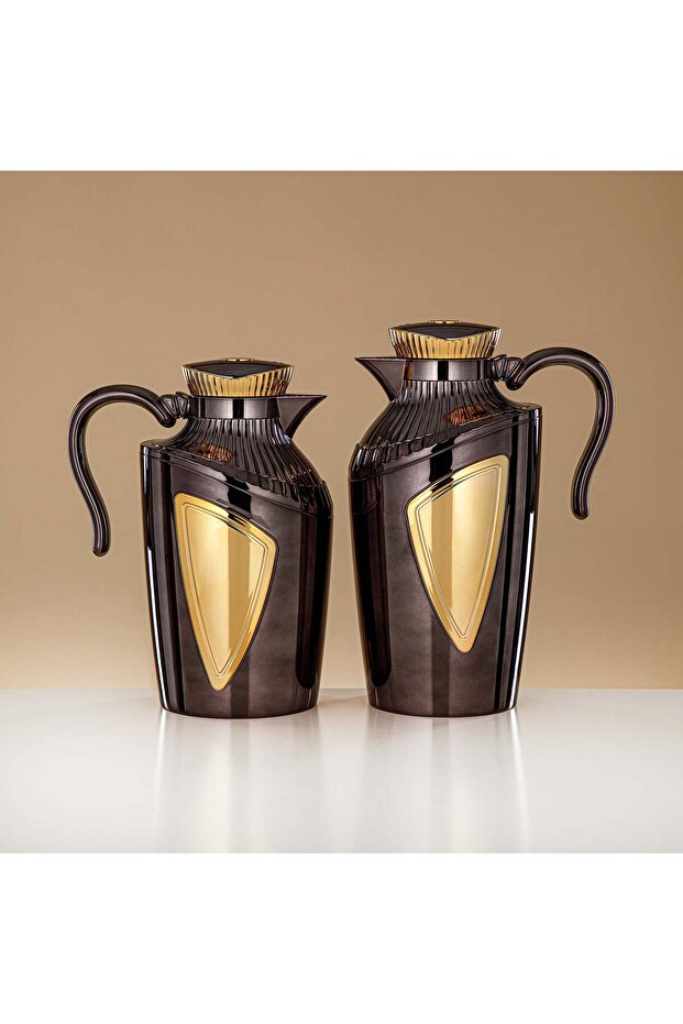 2 Pieces Vacuum Flask Set Gunmetal & Gold