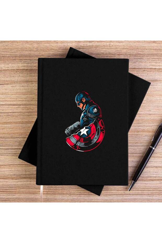 Captain America Black Unlined Canvas Notebook - 1