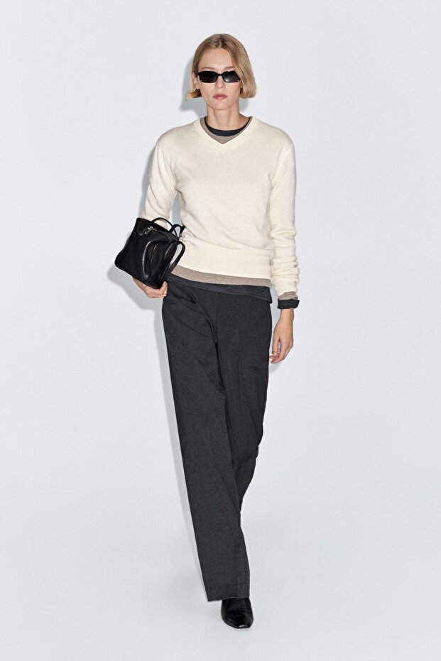 Yünlü V yaka triko kazak - 2