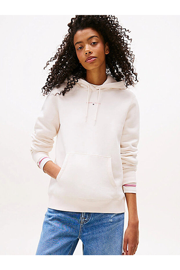 Tjw Normal Cut Linear Hooded Women's White Sweatshirt Dw0Dw21963Ybh