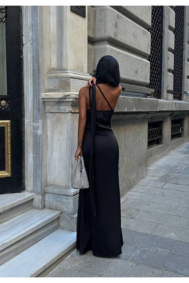 Kadın Tek Omuz Şal Detaylı Abiye Elbise - 4