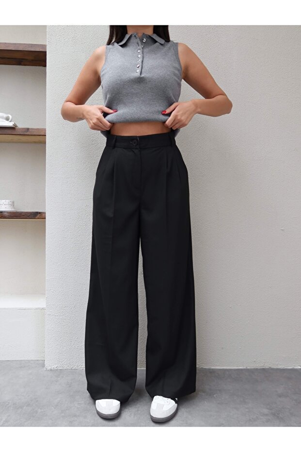 Pleat Detail Palazzo Trousers