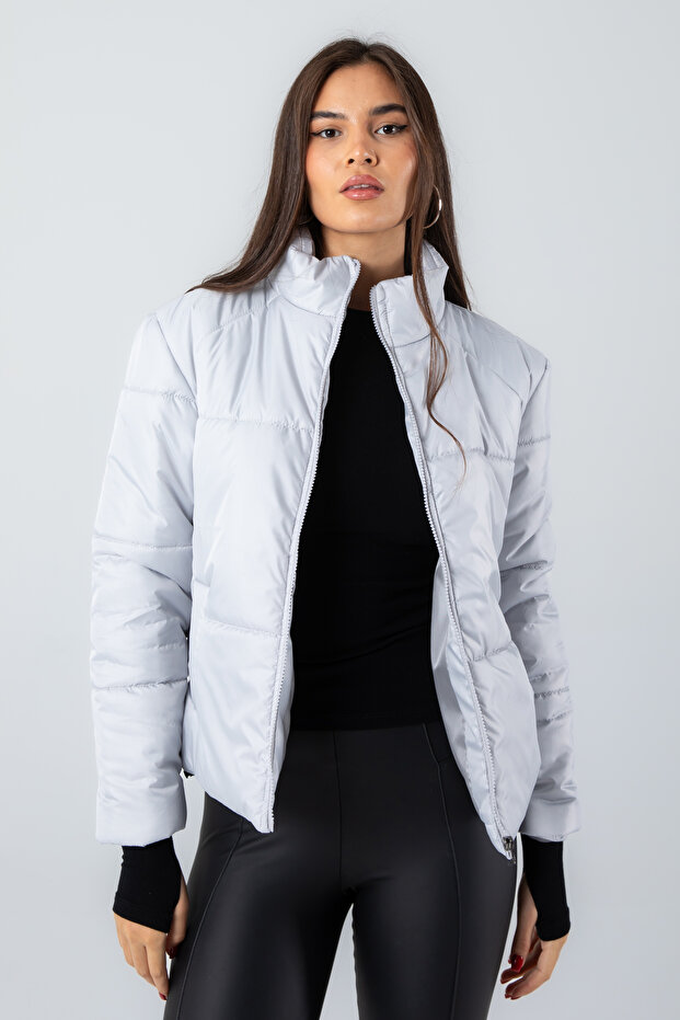 Women's Gray Short Puffer Jacket