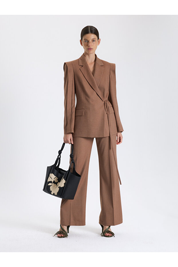 Çapraz Bağlamalı Yün Ceket - 6