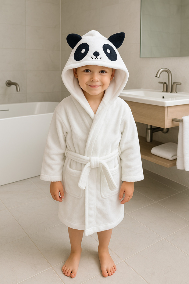 100% Cotton Children's Bathrobe with Hood and Pockets Excellent Quality Stays Soft for Years Absorbs Water Quickly
