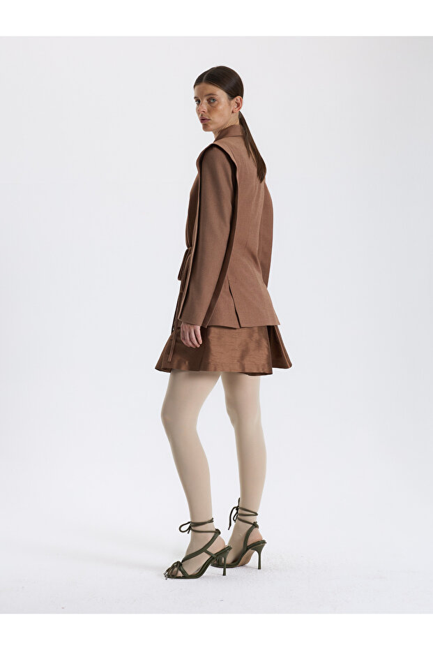 Çapraz Bağlamalı Yün Ceket - 3