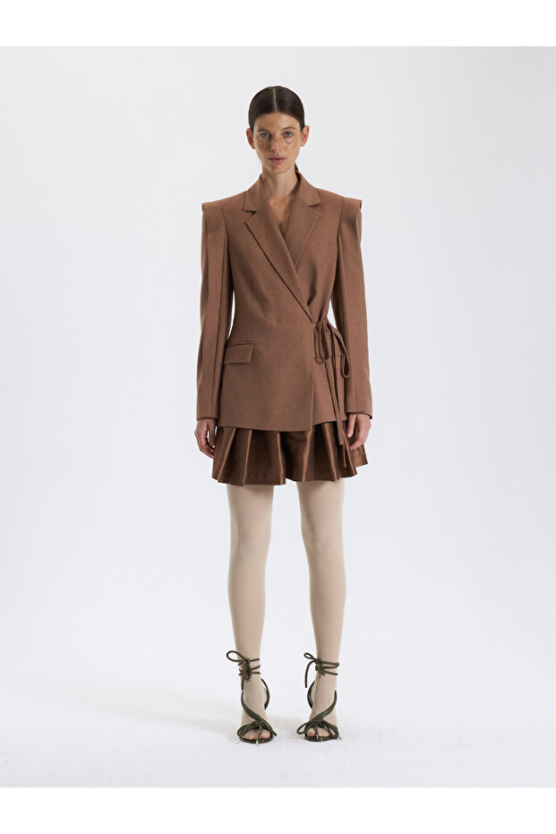 Çapraz Bağlamalı Yün Ceket - 1