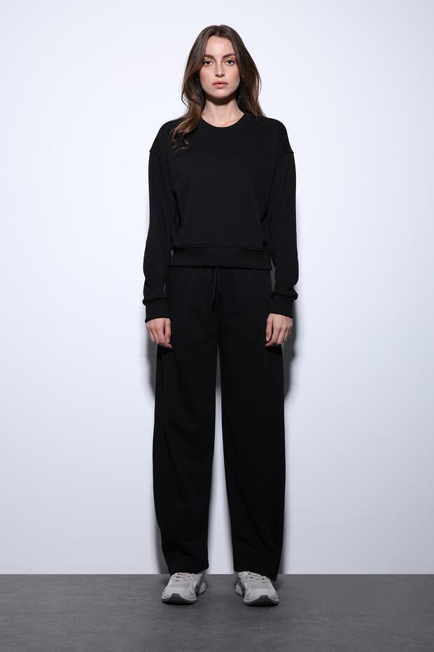 Siyah Basic Kadın Sweatshirt - 3