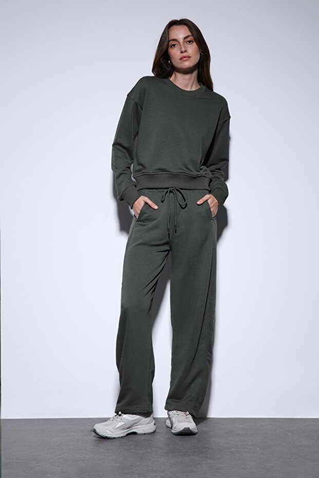 Haki Basic Kadın Sweatshirt - 1