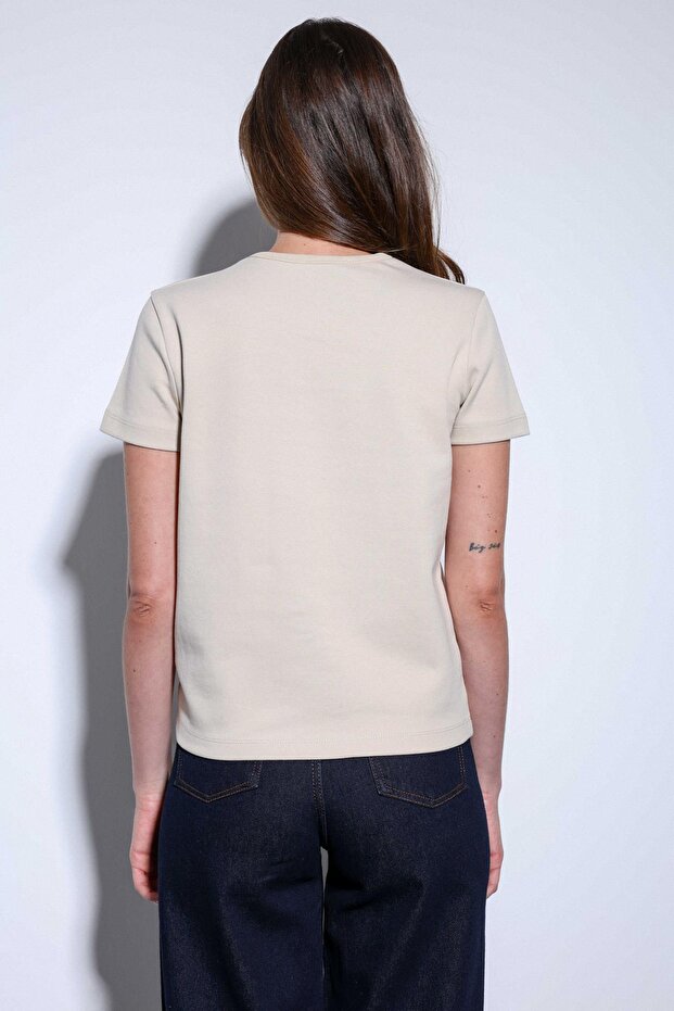 Bej Basic Kadın T-Shirt - 6