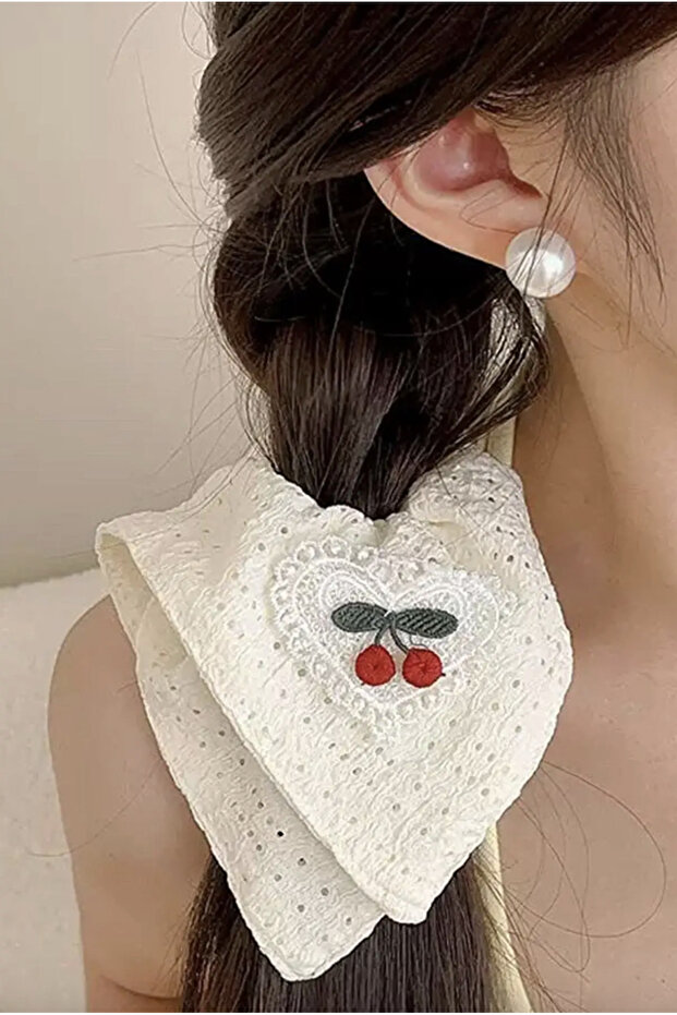 Cherry Figure Embroidery Cream Hair Clip