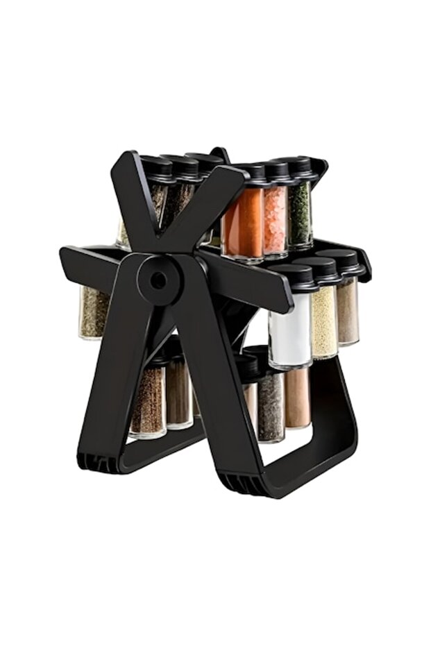 Rotating Spice Rack with 18 Glass Containers, Multifunctional, 360° Pivot, Easy to Assemble, Portab - 1