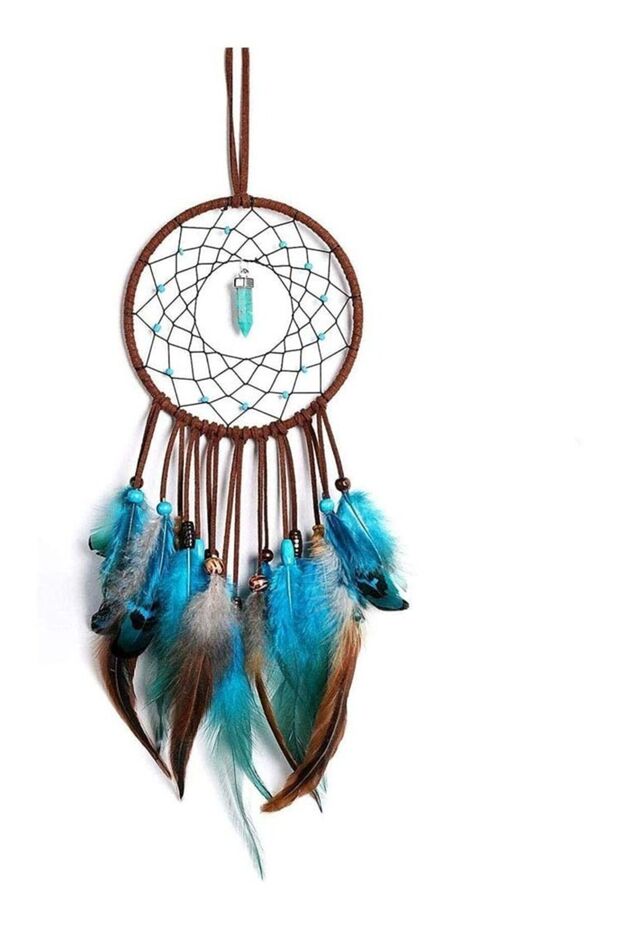 Handmade Blue Feather Dream catcher Circular Net Wall Hanging Ornaments Craft Home Decor Wedding Par