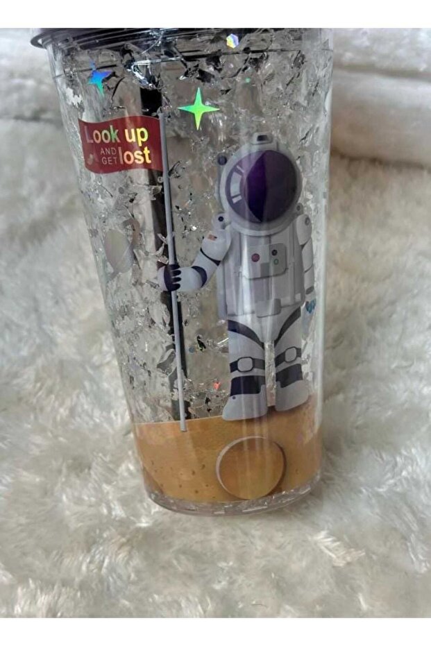 Cup with Straw, Water Bottle, Cute Drinking Bowl, 450 Ml, with Double Astronaut Figures
