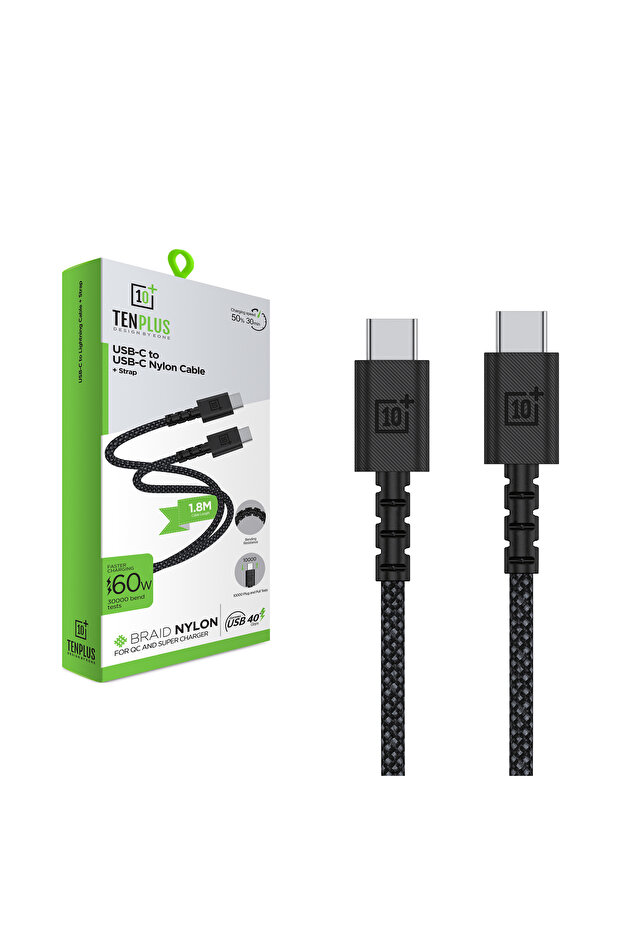 كابل تايب سي قماشي 1.8 متر سريع الشحن 60W من TEN PLUS