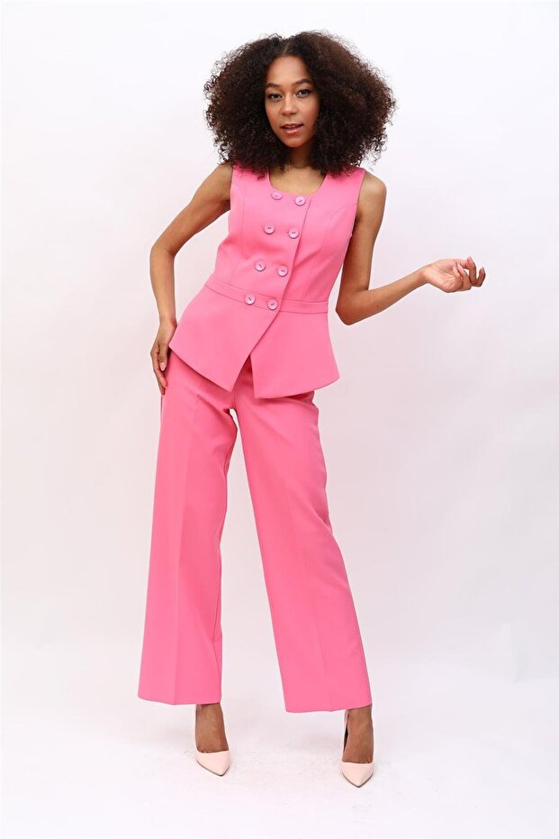 Aller Vest & Wide Leg Pants Set-Pink - 1515520
