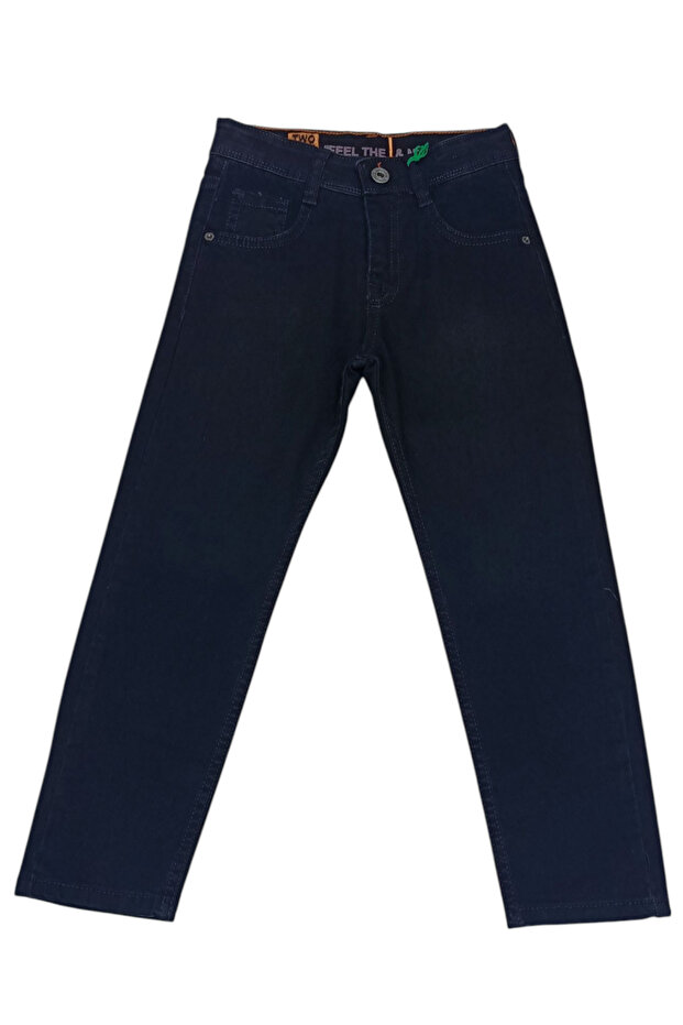 Boy's Jeans with Feel Written on the Waist, Elastic Adjustable Waist, Solid Black Color, Jeans 3243