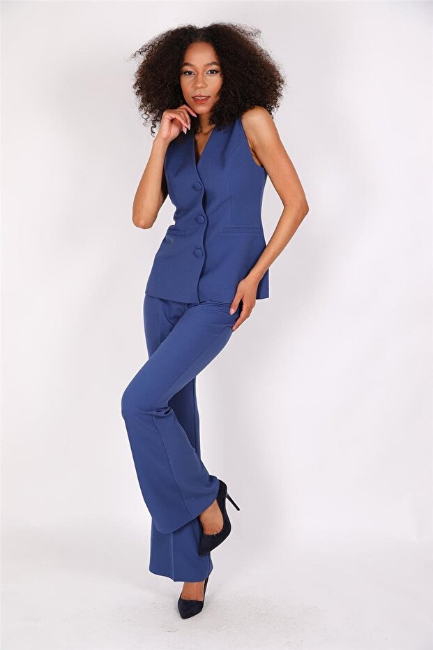 Long Classic Vest & Spanish Flare Pants Set - Indigo - 1516530