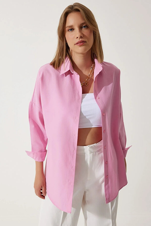 Kadın Oversize Uzun Basic Gömlek - 3