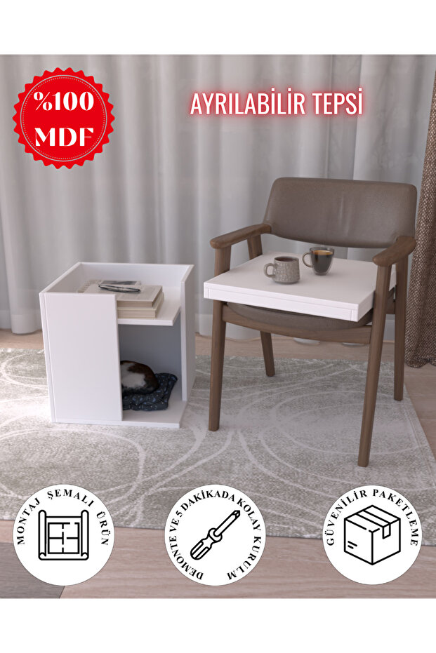 Pati Dostu İkili Konfor Sehpa | Üstü Tepsi | %100 MDF - 1