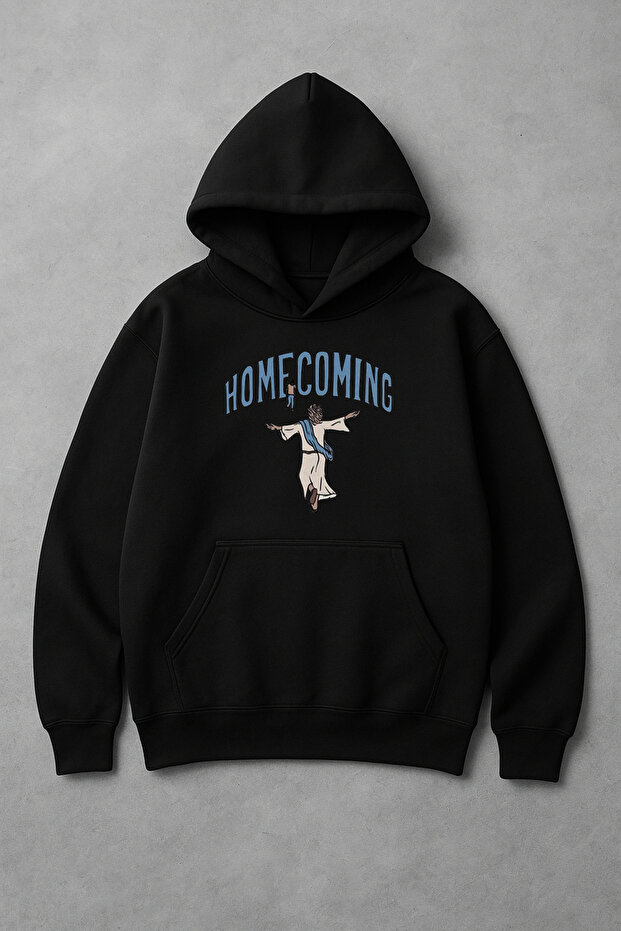 سويت شيرت قطني كبير الحجم مطبوع عليه Home Coming للجنسين