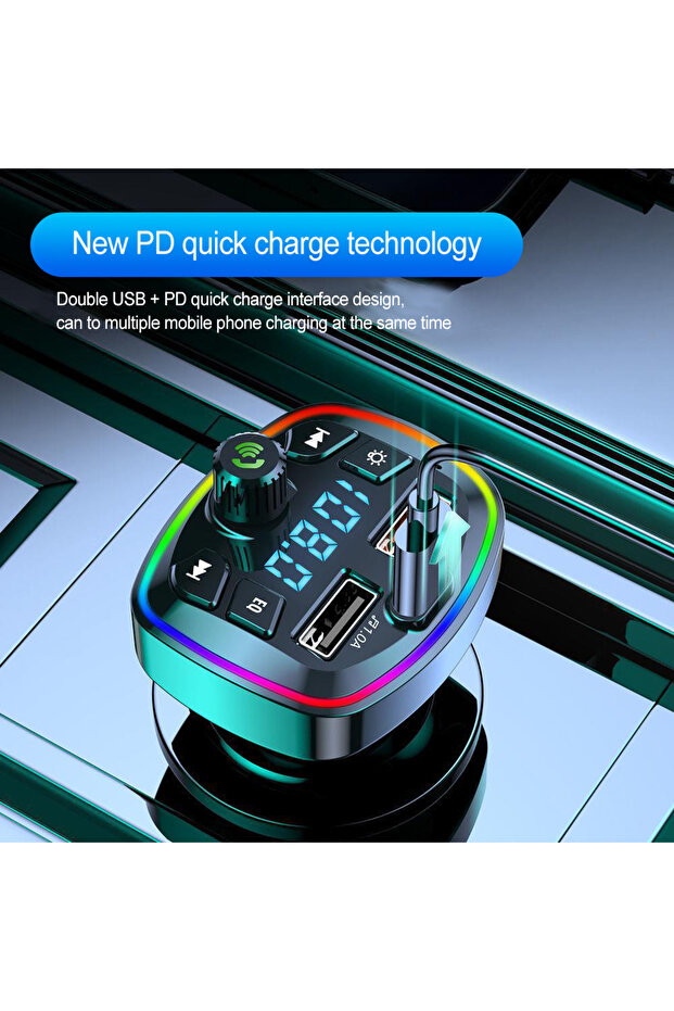 FM Bluetooth Car Modulator with Fast Charging & LED Display - 3