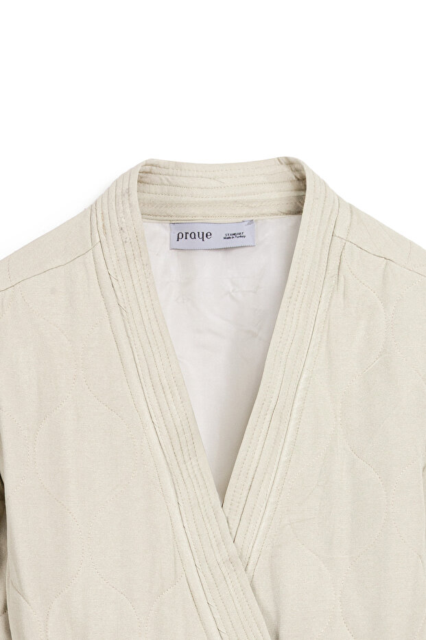 Tied Quilted Jacket Stone - 3