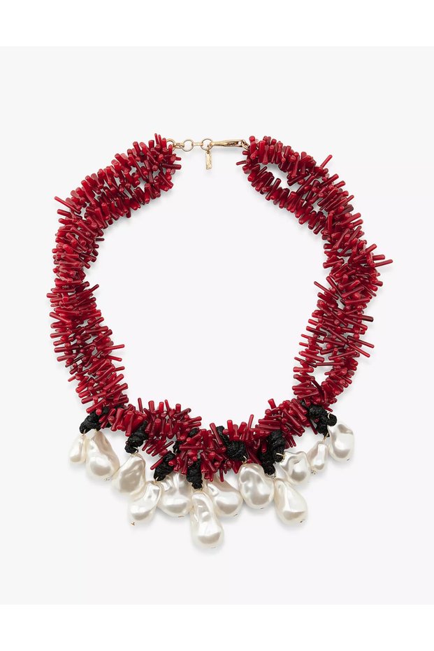 Red Coral Pearl Detailed Necklace