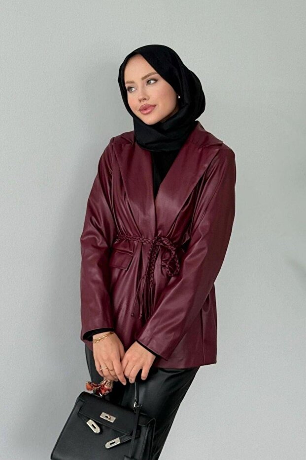 سترة جلدية نصفية بلون البرقوق - 3