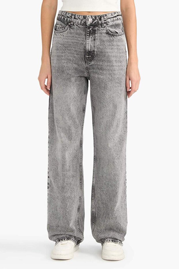 Straight Fit Yüksek Bel Uzun Jean Yıkamalı Pantolon G3543AX25CW - 4