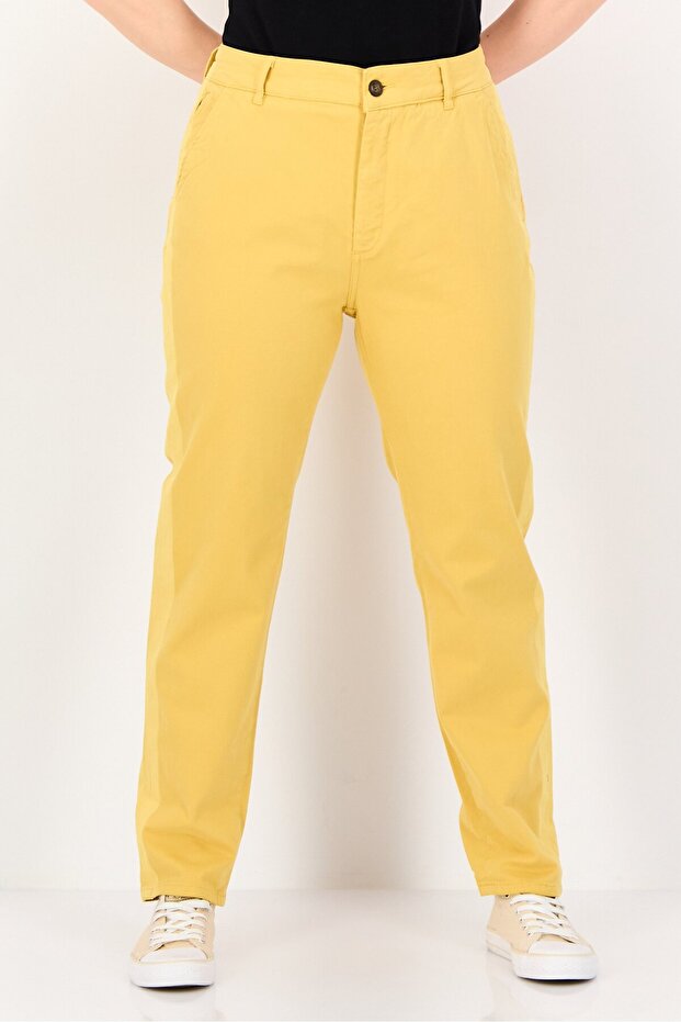 Women Regular Fit Solid Chino Pants, Yellow