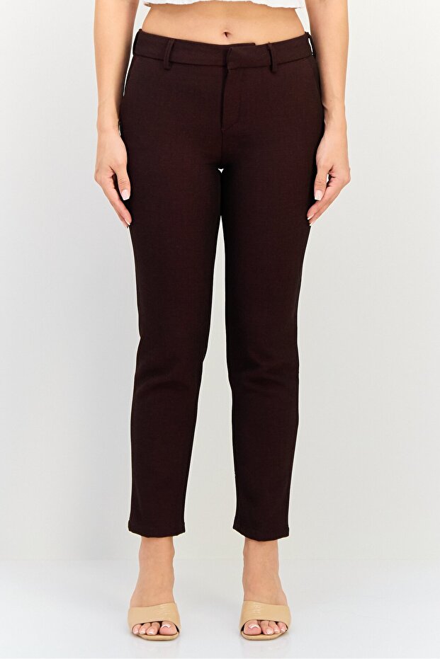 Women Cigarette Fit Textured Straight Leg Pants, Maroon