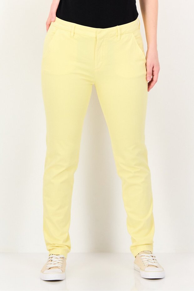 Women Regular Fit Mid Waist Solid Chino Pants, Pastel Yellow