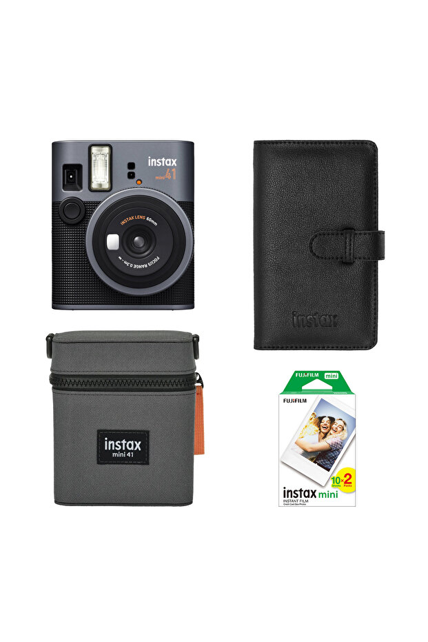 Fujifilm Instax Mini 41 Siyah Şipşak Fotoğraf Makinesi 20'li Film Çanta ve Laporta Albüm Hediye Seti