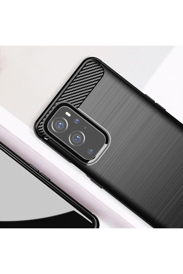 Silicone case compatible with OnePlus 9, Carbon Fiber, Black - 2