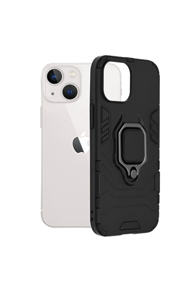 Armor Ring Case for Apple iPhone 13 Mini, Army Shield, Magnetic Ring, Rugged, Titanium Black - 1