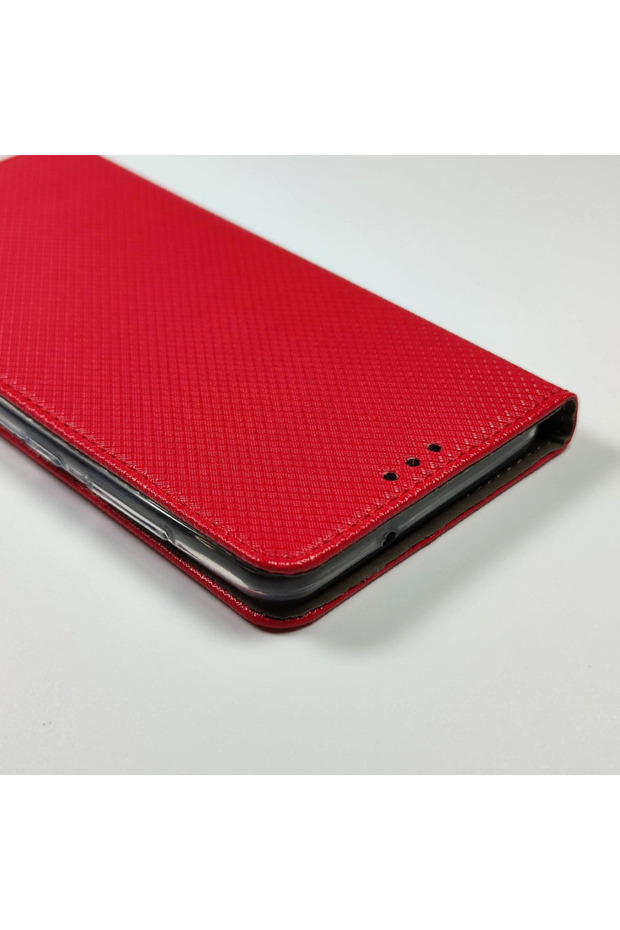 Leather Flip Case for Apple iPhone 15, Texture Design, Wallet Pocket, Red - 6