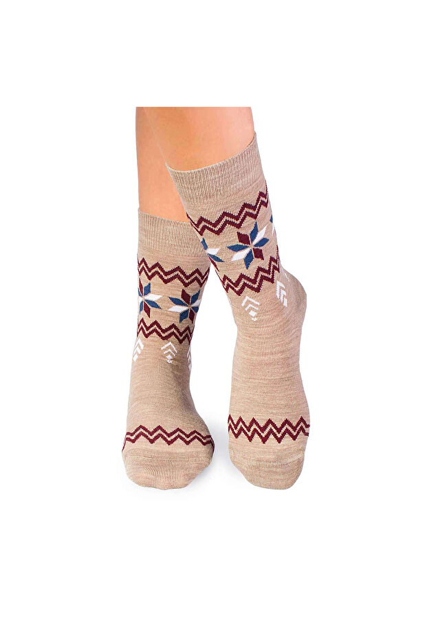 Beige Snowflake Wool Socks - 1