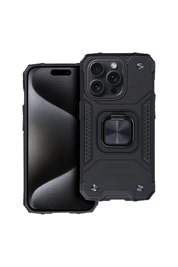 Armor Ring Case for Apple iPhone 15 Plus, Ring Support, Rugged Durable Case, Titanium Black - 1