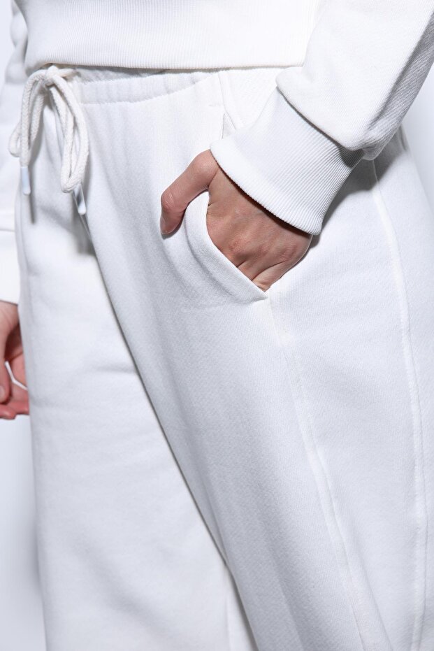 Ekru Basic Düz Paça Kadın Eşofman Altı - 4