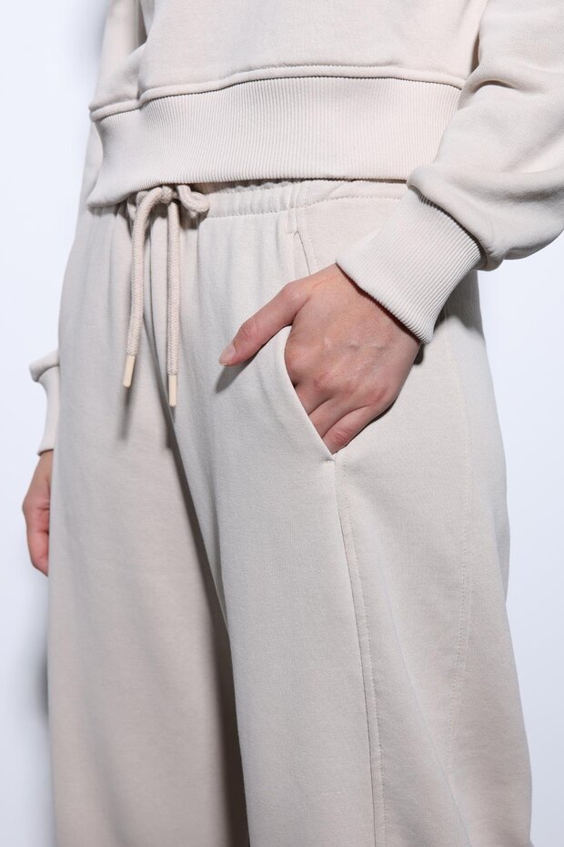 Bej Basic Düz Paça Kadın Eşofman Altı - 6