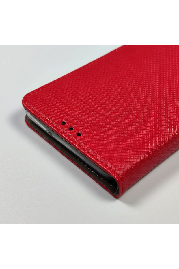 Leather Flip Case for Apple iPhone 15, Texture Design, Wallet Pocket, Red - 5