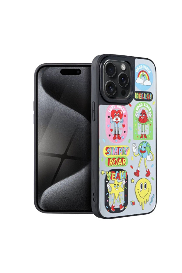 Mirror Flash Case for Apple Iphone 15 Pro, Good Vibes Design, Multicolor - 1