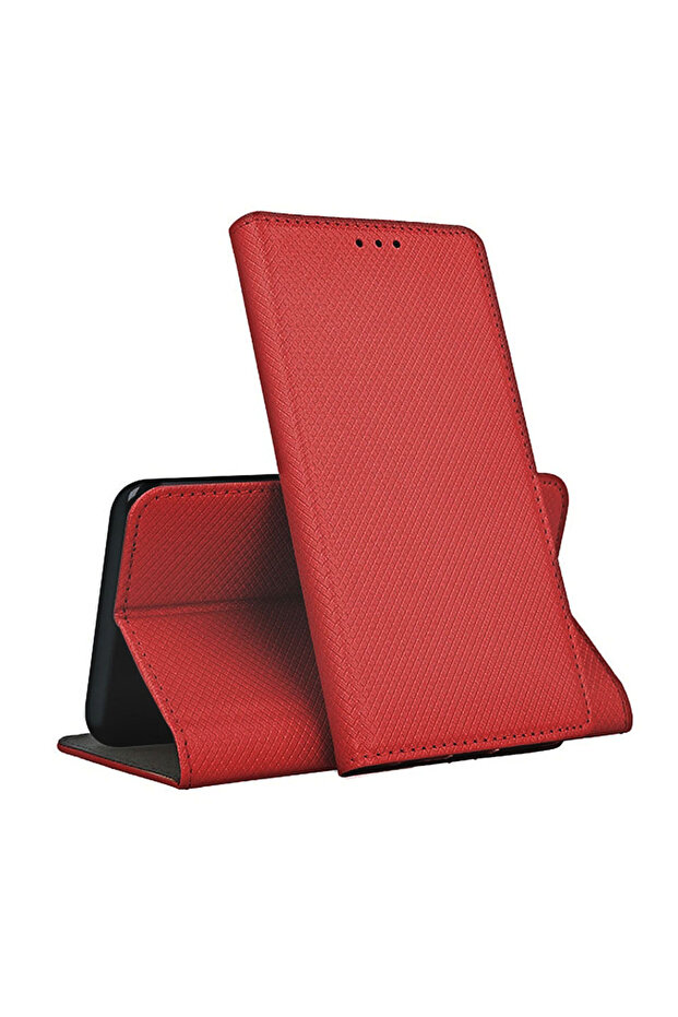 Leather Flip Case for Apple iPhone 15, Texture Design, Wallet Pocket, Red - 1