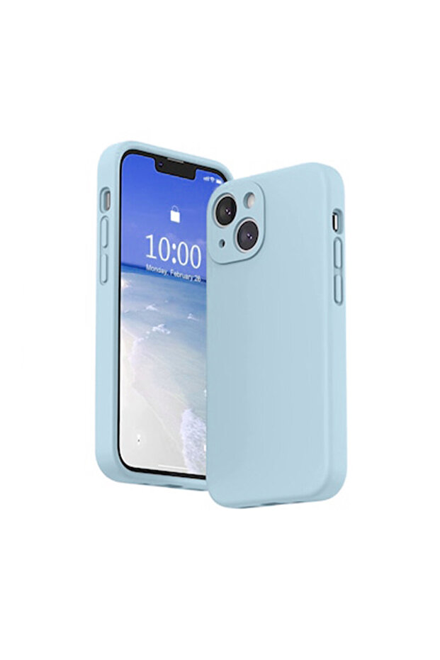 Silicone Case for Apple iPhone 14, Microfiber Interior, Light Blue - 1