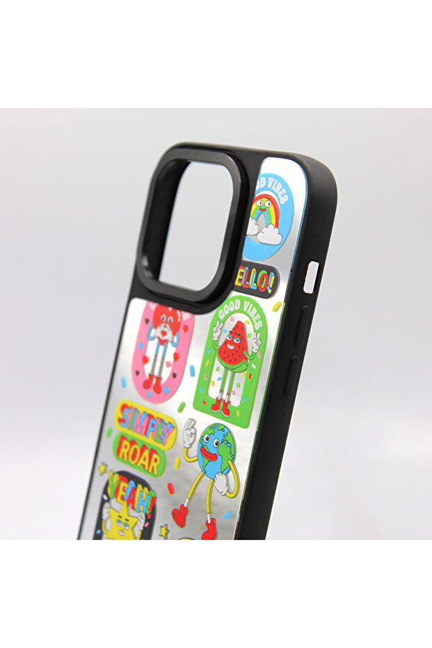 Mirror Flash Case for Apple Iphone 15 Pro, Good Vibes Design, Multicolor - 4