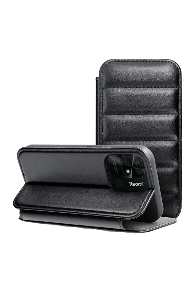 Flip Puffer Case for Xiaomi Redmi 10C, Stand Function, Black - 4