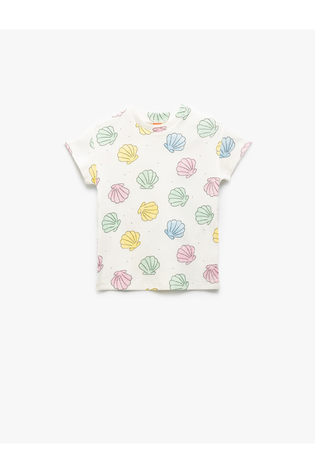 Cotton Seashell Pattern Crew Neck Short Sleeve T-Shirt