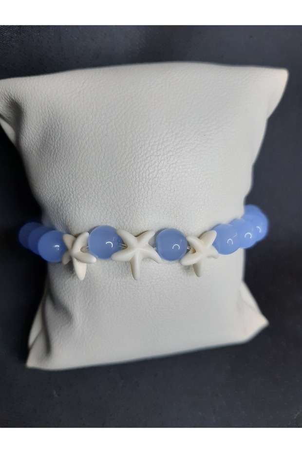 Pastel Blue and White Star Glass Bead Bracelet Stylish Design