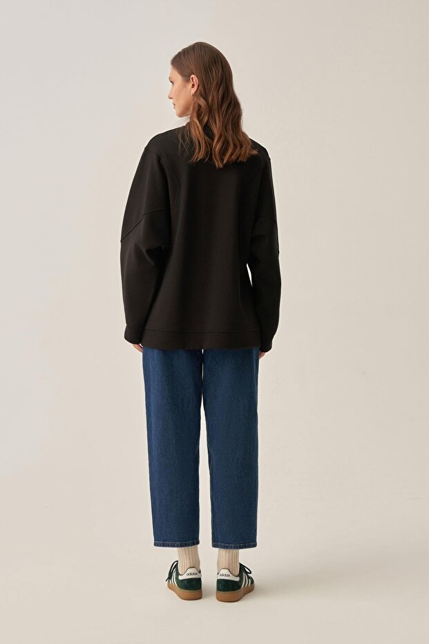 Siyah-Oversize İnterlok Sweat - 3